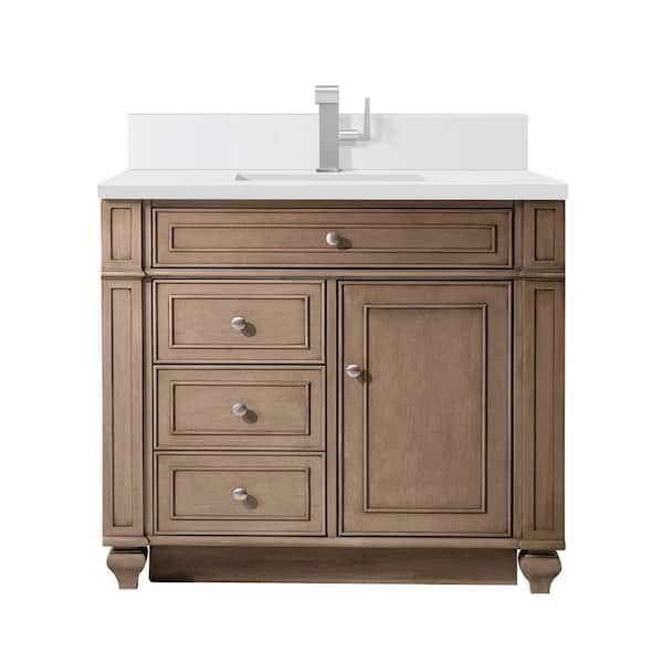Bristol 36.0 in. W x 23.5 in. D x 34.0 in. H Single Vanity in Whitewashed Walnut with White Zeus Quartz Top