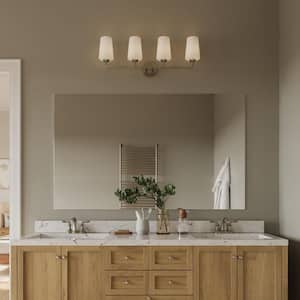 Celino 32.5 in. 4-Light Brushed Nickel Bathroom Vanity Light with White Glass Shade