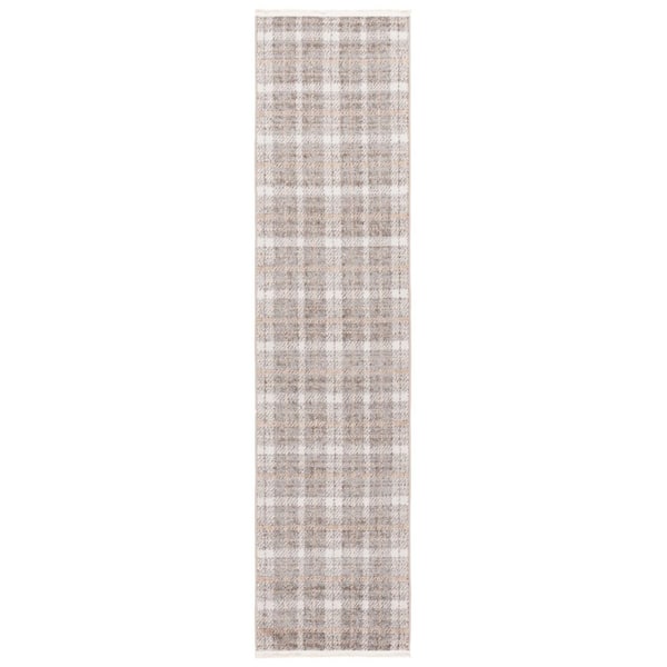 Oxford Plaids 2 ft. x 8 ft. Light Gray/Gray Geometric Plaid Runner Rug