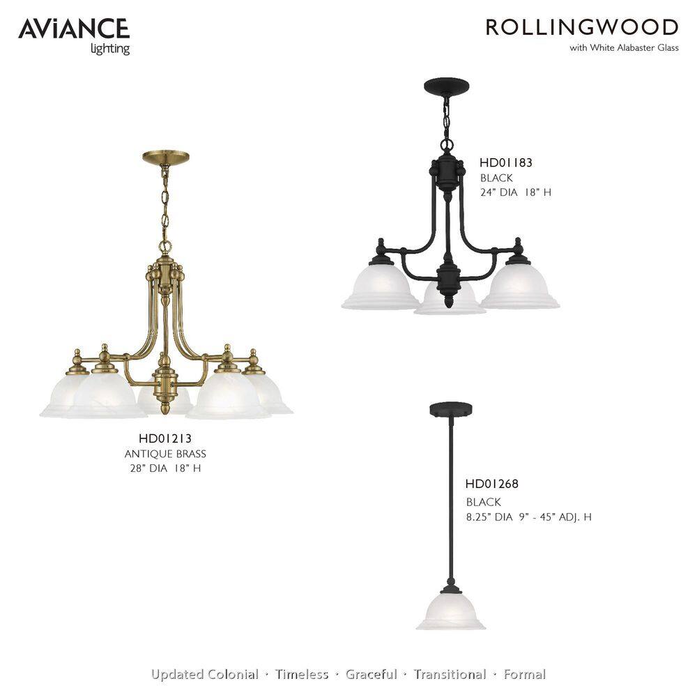 Elegant Black 3-Light Chandelier with White Alabaster Glass