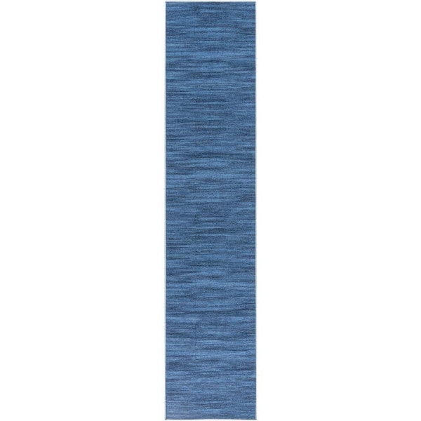 Nourison Washables Blue 2 ft. x 10 ft. Abstract Contemporary Runner Area Rug