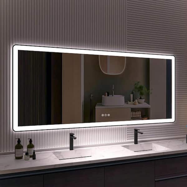 TOOLKISS 88 in. W x 38 in. H Rectangular Framed LED Anti-Fog Wall Bathroom Vanity Mirror in Black with Backlit and Front Light