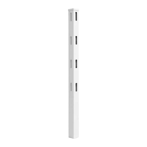 Pvc Wire Post Fencer Wire 5 in. x 5 in. x 7 ft. White Vinyl Line Fence Post with Cap ...
