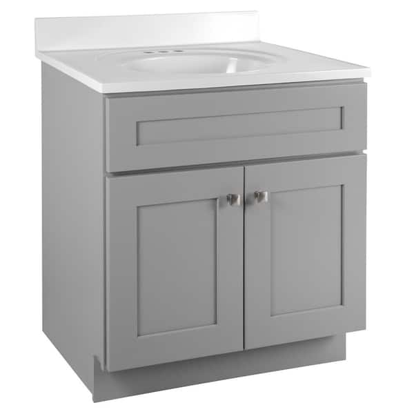 Brookings Shaker RTA 31 in. W x 22 in. D x 35.38 in. H Bath Vanity in Gray with Solid White Cultured Marble Top