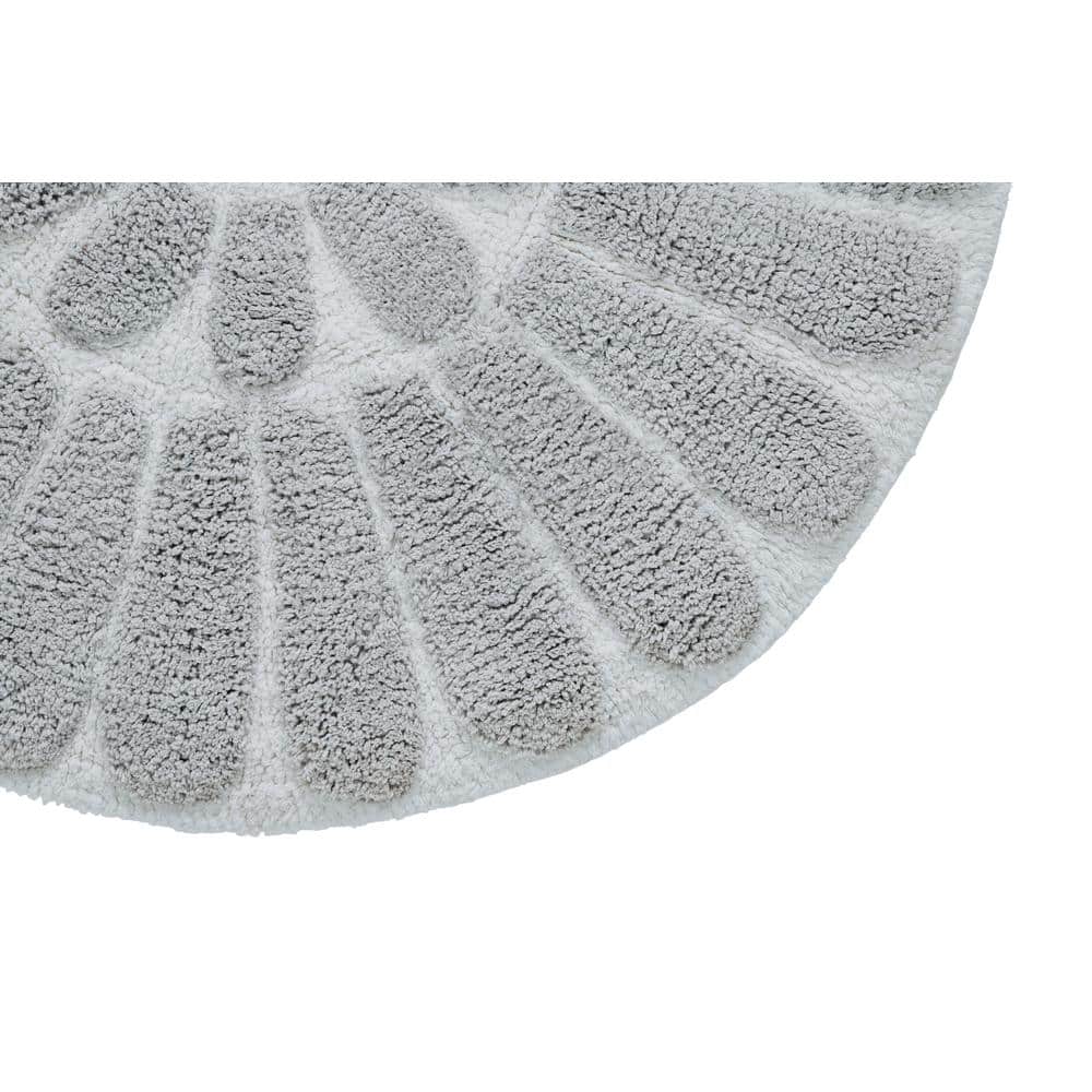 White and Light Gray Cotton Floral Round Bath Rug Set
