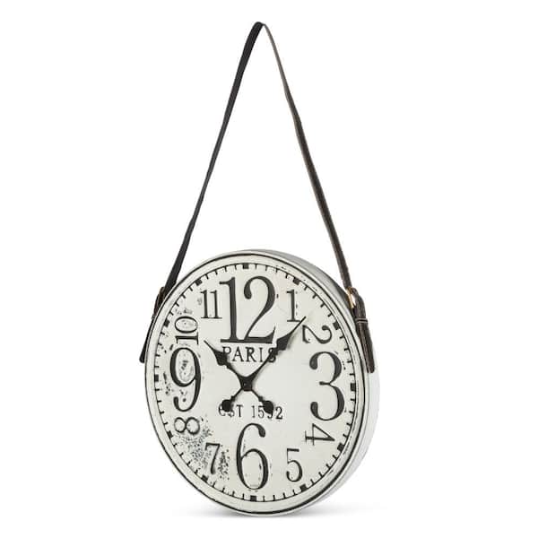 Lone Elm Studios 18.7 in. Diameter Battery-Operated White Washed Clock