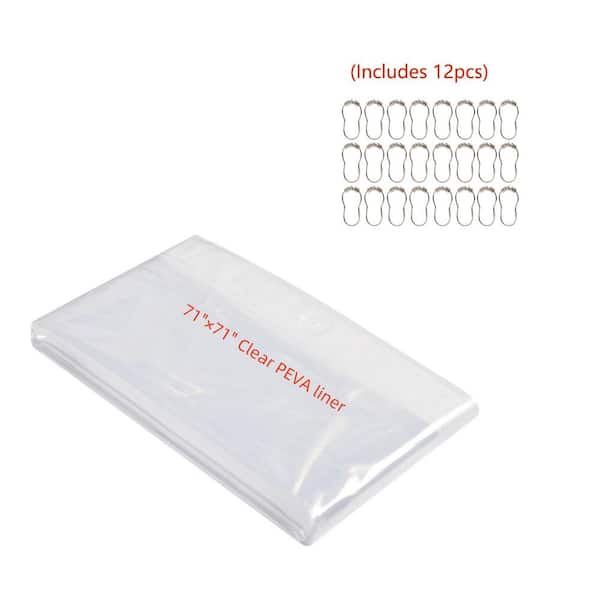 Utopia Alley 70 in. x 72 in. 3G Clear PEVA Liner and 12-Piece Stainless Steel Double Shower Durtain Hooks, Brushed Nickel.