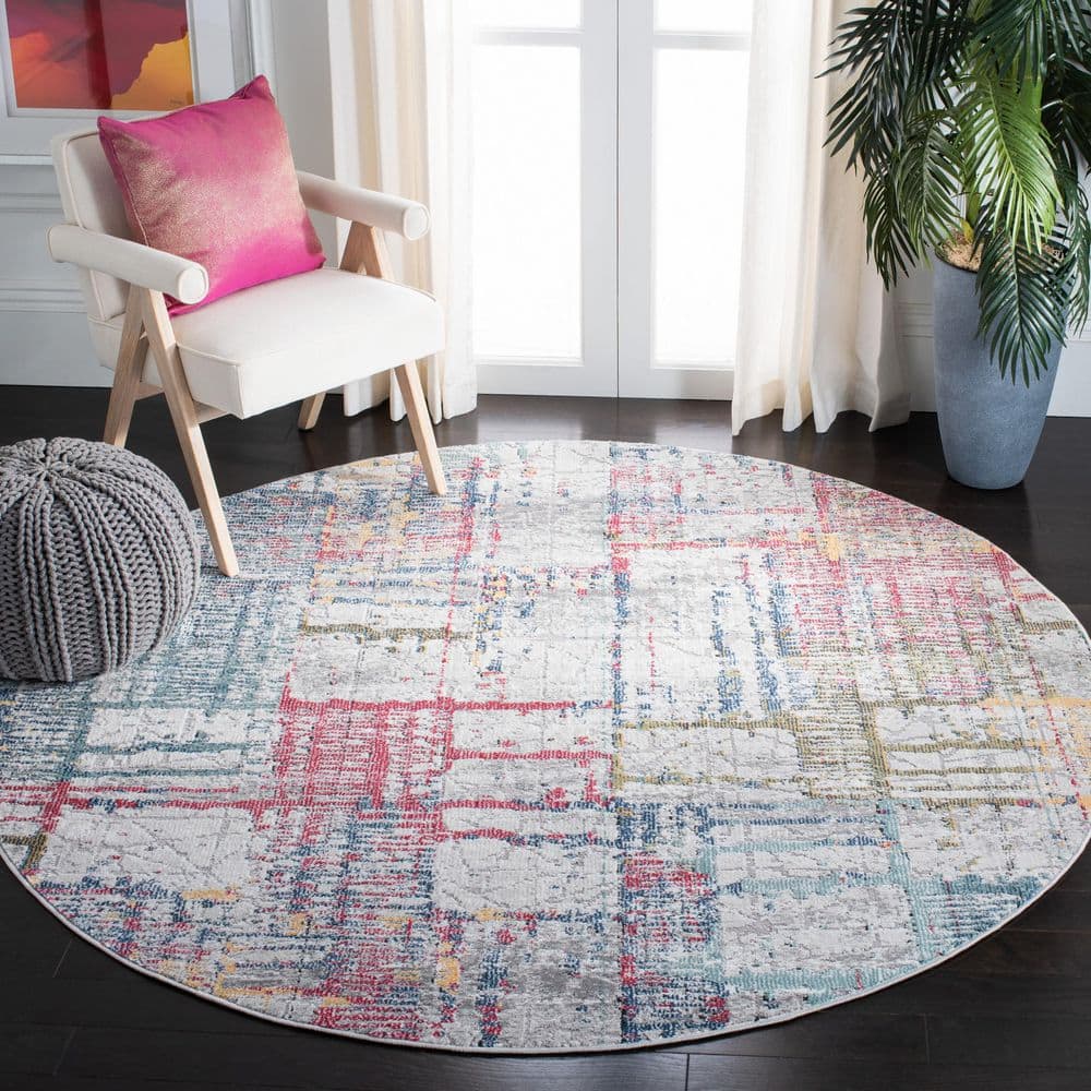 Porcello 7 ft. x 7 ft. Ivory/Blue Distressed Geometric Round Area Rug price history on PriceWatchPro