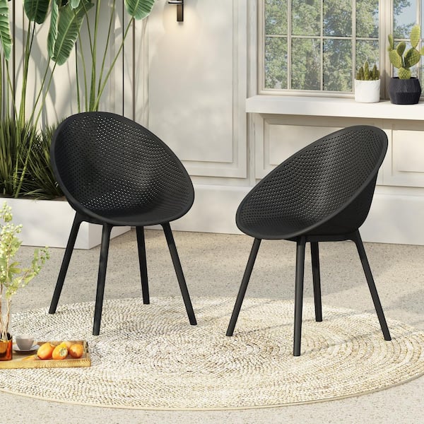 Noble House Gia Outdoor Patio Dining Chair, Polypropylene, Black (Set of 2)