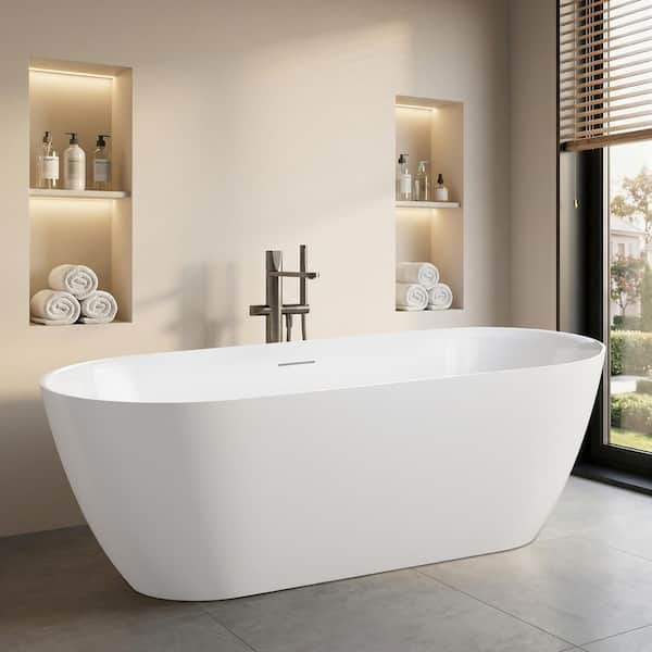 67in.x 31.5in. Acrylic Freestanding Soaking Bathtub with Center Drain and Overflow in White for Bathroom,cUPC Certified