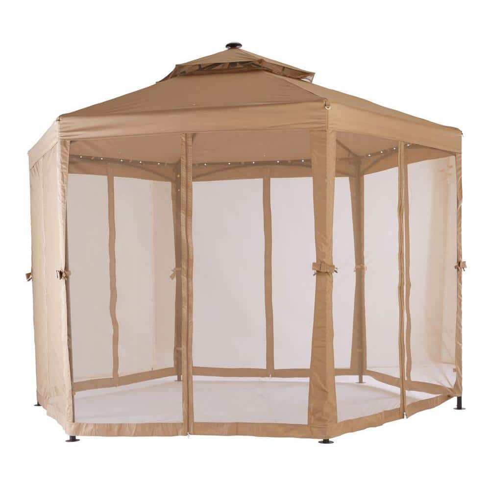 Royal Garden 10 ft. x 10 ft. Solar LED Lighted Gazebo, Brown