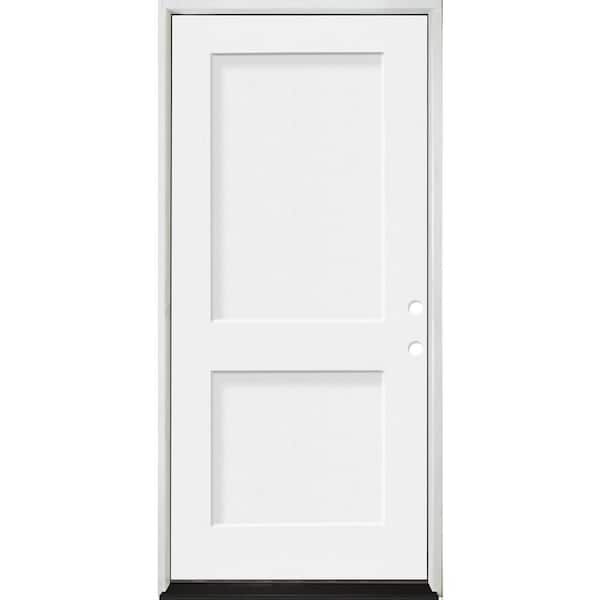 Legacy 36 in. x 80 in. 2P Squaretop Shaker LHIS Unfinished White Fiberglass Prehung Front Door w/4-9/16 Jamb