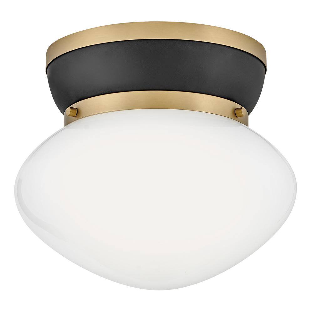 Black and Brass Glass LED Schoolhouse Flush Mount Light