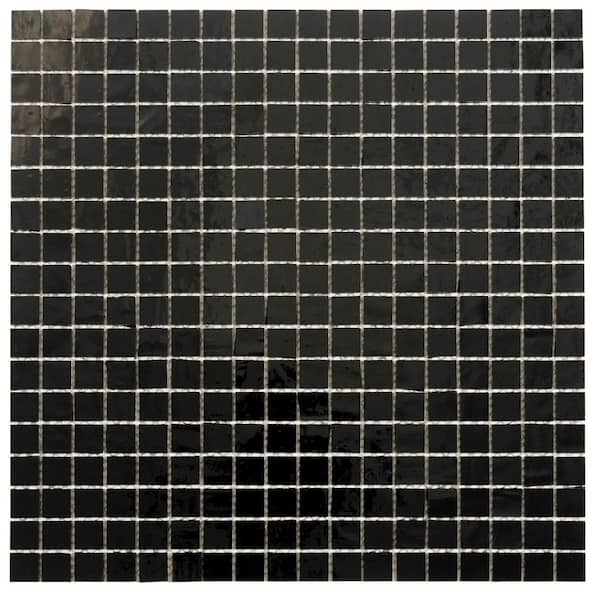Apollo Tile Skosh 4 in. x 6 in. Glossy Black Glass Mosaic Uniform square Wall and Floor Sample Tile (0.13 sq. ft./Piece) (1-Pack)