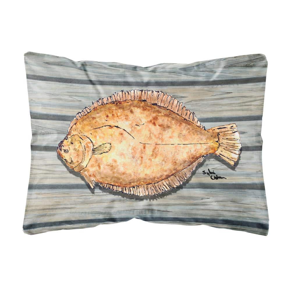 12 in. x 16 in. Multi-Color Lumbar Outdoor Throw Pillow with Fish Flounder price history on PriceWatchPro