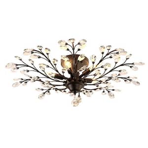 30.7 in. 5-Light Vintage Black Crystal Semi-Flush Mount Branches Design Ceiling Light