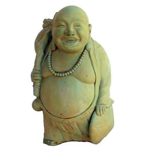 Cast Stone Traveling Buddha Garden Statue - Weathered Bronze