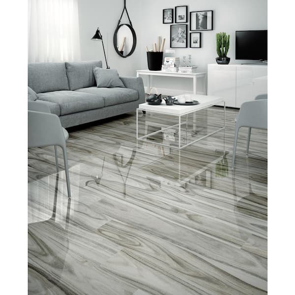 MSI Dellano Moss Grey 8 in. x 48 in. Polished Porcelain Floor and 