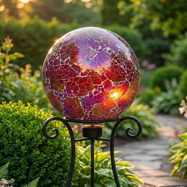 Sunnydaze Pearl Pink Crackled Glass Mosaic Gazing Globe - 10 in