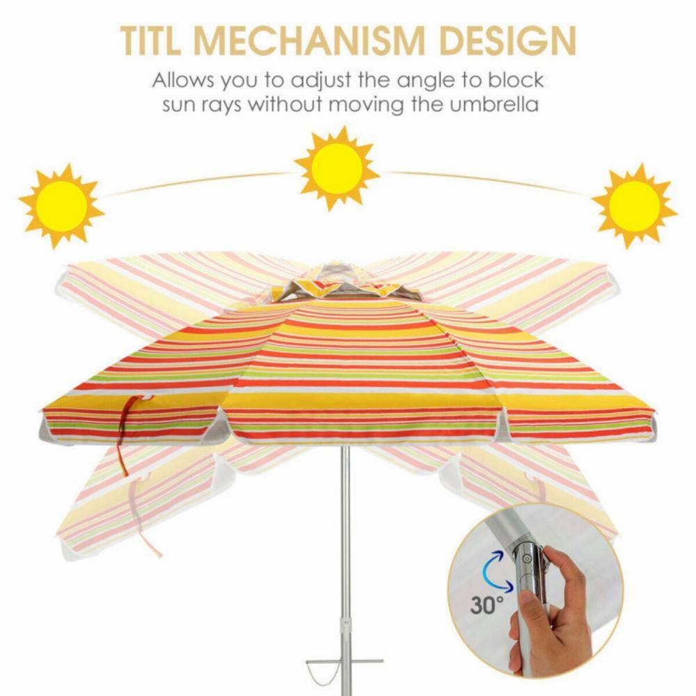 6.5 Feet Orange Striped Beach Umbrella with Fiberglass Ribs