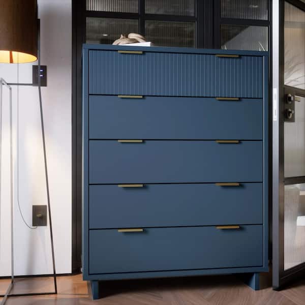 Manhattan Comfort DUMBO Modern 5-Drawer Tall Dresser in Midnight Blue Manhattan Comfort DUMBO Modern 5-Drawer Tall Dresser in Midnight Blue