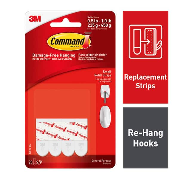 Command Small Refill Adhesive Strips for Wall Hooks, White, Damage Free Hanging, 20 Strips