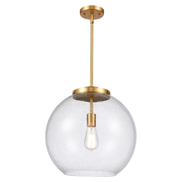 Innovations Athens 60-Watt 1-Light Satin Gold Shaded Mini Pendant Light with Seedy Glass