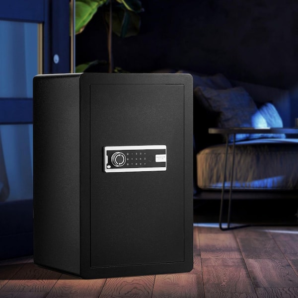 Single Door Safe Box, 3.5 cu. ft. Safe Lock Box with Fireproof Bag, Key Rack, LED Light, and 2 Shelves for Money, Black