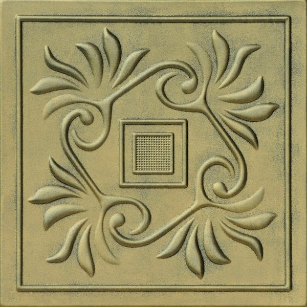 A La Maison Ceilings Cockatoos Antique Brass 1.6 ft. x 1.6 ft. Decorative Foam Glue Up Ceiling Tile (21.6 sq. ft./case)