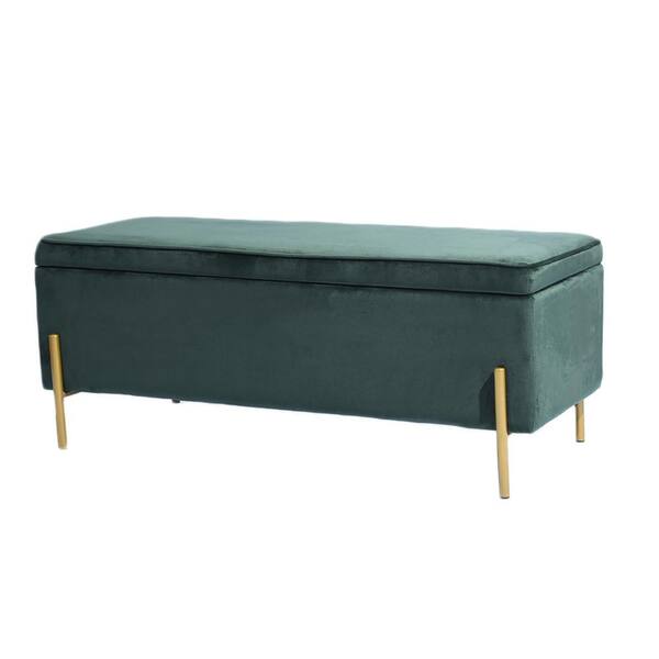 Homy Casa TUDOR Green Velvet Ottoman with Storage HD-TUDOR GREEN - The ...