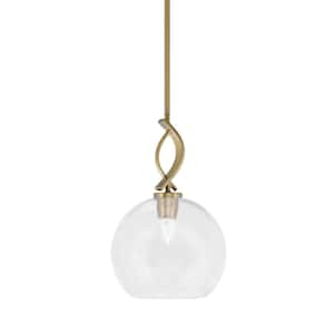 Olympia 100-Watt 1-Light New Age Brass Shaded Mini Pendant Light width Glass Shade