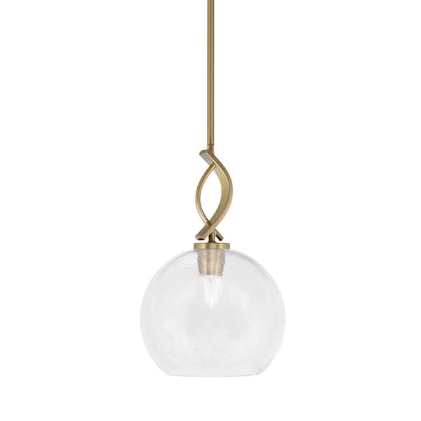 Unbranded Olympia 100-Watt 1-Light New Age Brass Shaded Mini Pendant Light width Glass Shade