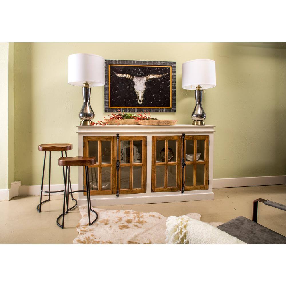 26" Black and Acacia Saddle Style Counter Stool