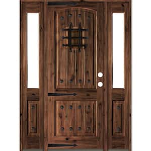 64 in. x 96 in. Medit. Knotty Alder Left-Hand/Inswing Clear Glass Red Mahogany Stain Wood Prehung Front Door w/DHSL
