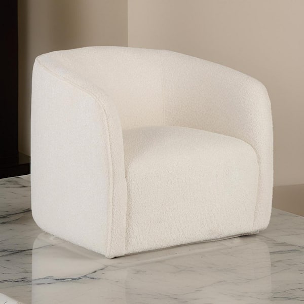 Benjara Ivory Fabric Armchair with Barrel Armrests
