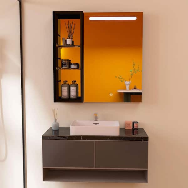 Modland Baily 29.5 in. W x 29.5 in. H Medium Rectangular Silver Aluminum Surface Mount Medicine Cabinet with Mirror