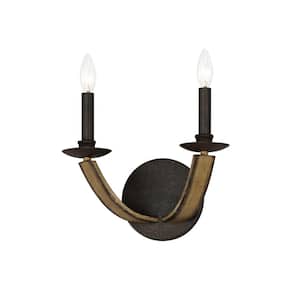 Basque 12 in. 2-Light Brass Wall Sconce
