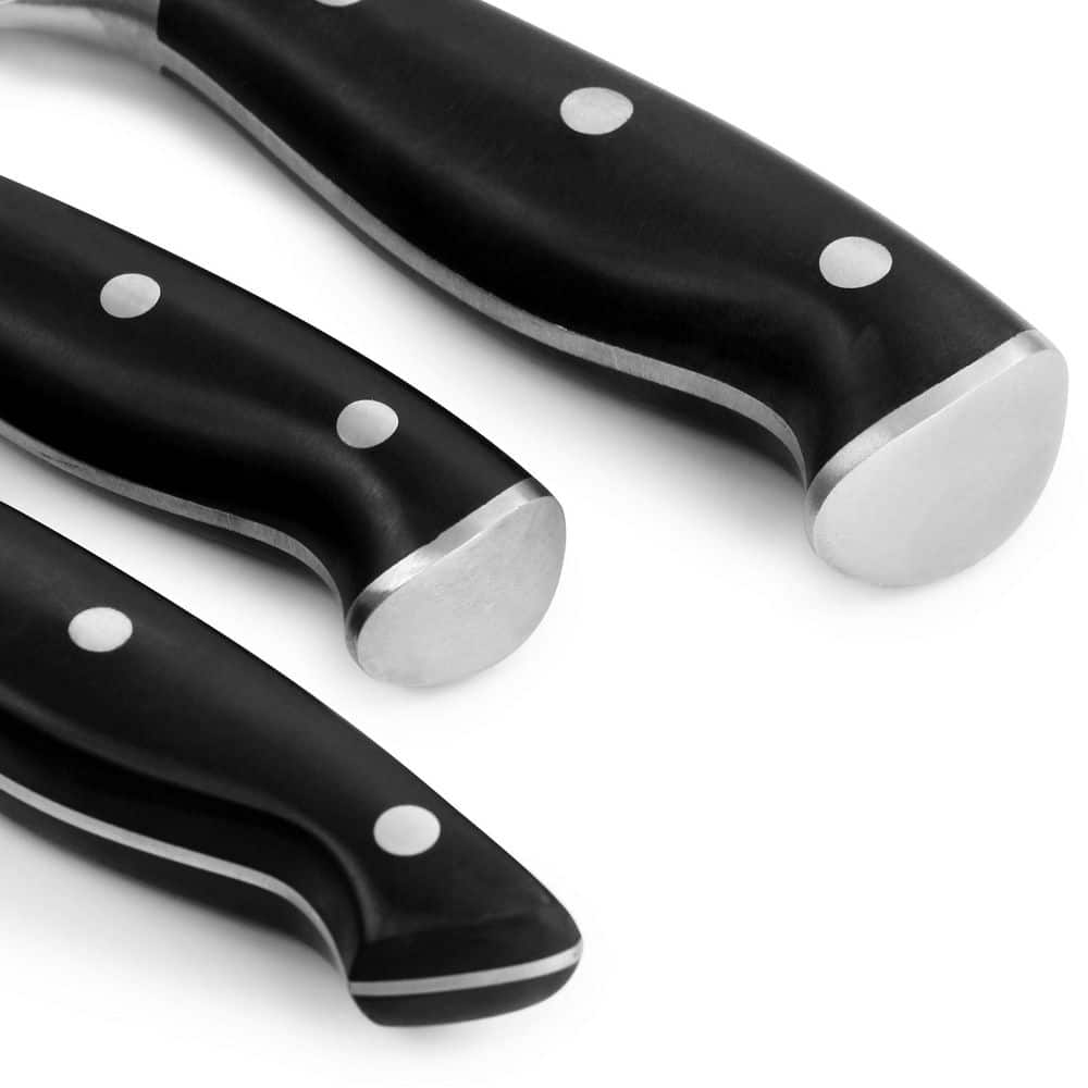 14-Piece Stainless Steel Knife Set with Black Handles and Wood Block
