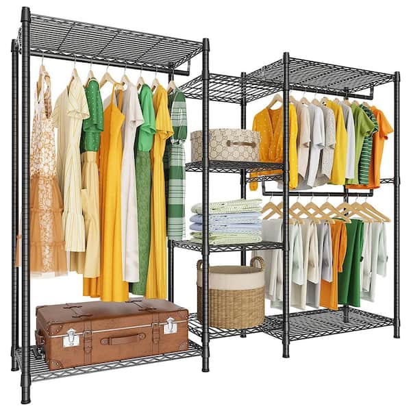 Black Metal Garment Clothes Rack 70 in. W x 77 in. H rack-549 - The ...
