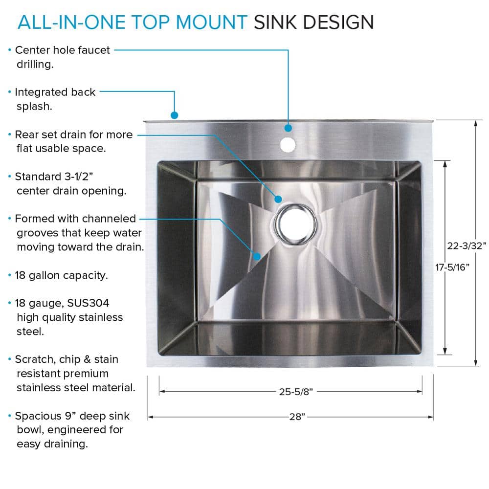 28'' Matte Black Stainless Steel Free Standing Laundry Sink with Faucet
