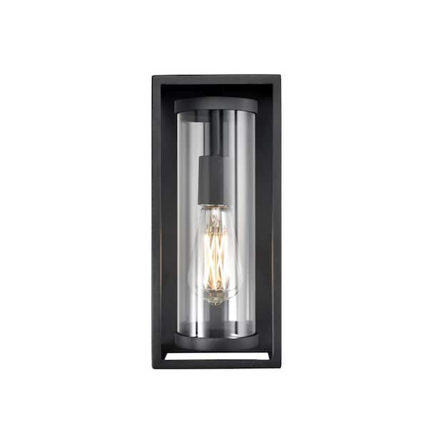 Millennium Lighting Caleb 12.5 in. 1-Light Textured Black Transitional Outdoor Hardwired Wall Sconce with Clear Glass
