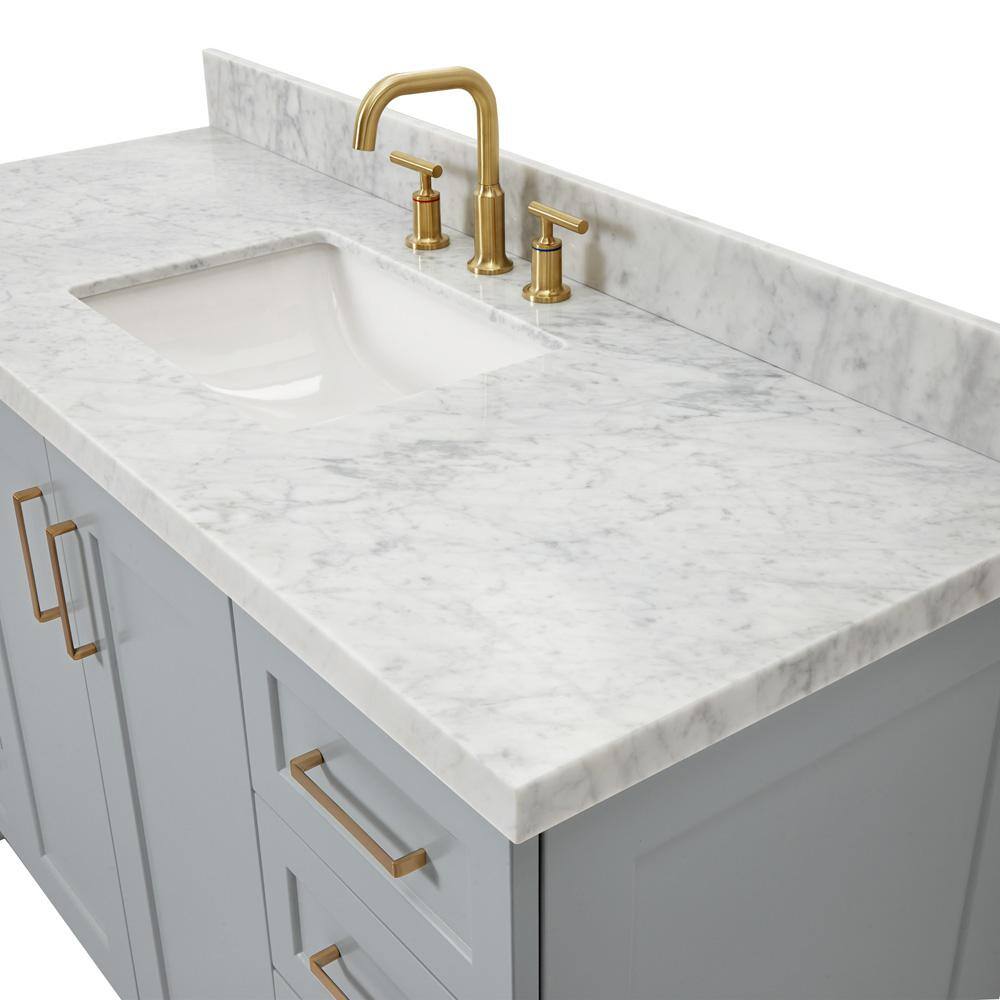 Taylor 55" Grey Wood Freestanding Single Basin Vanity with Marble Top