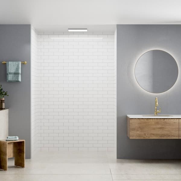 36 in. L x 60 in. W x 96 in. H Solid Surface 3-Piece Glue Up Alcove Shower Wall Surround in Glossy White