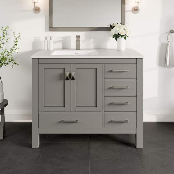 London 42 in. Single Sink Gray Bath Vanity with White Carrara Quartz Top (Assembled)
