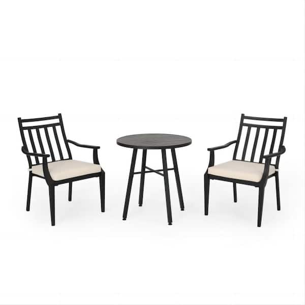 Clihome 3-Piece Metal Outdoor Bistro Set with Beige Cushions