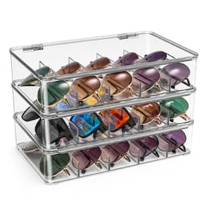 Clear Stackable Sunglasses Organizer, Eyeglass Storage Case, and Eyewear Display 3-Pack