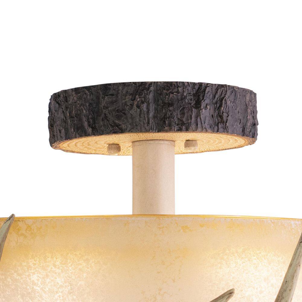Rustic Antler 16" Cream Glass Semi Flush Mount Ceiling Light