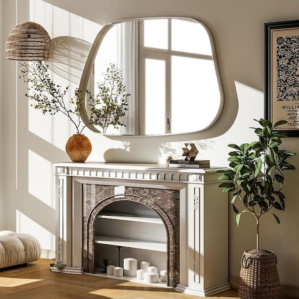 XRAMFY White 26 in. W x 40 in. H Irregular Modern Aluminum Alloy Deep Framed Vanity Mirror Wall Mirror