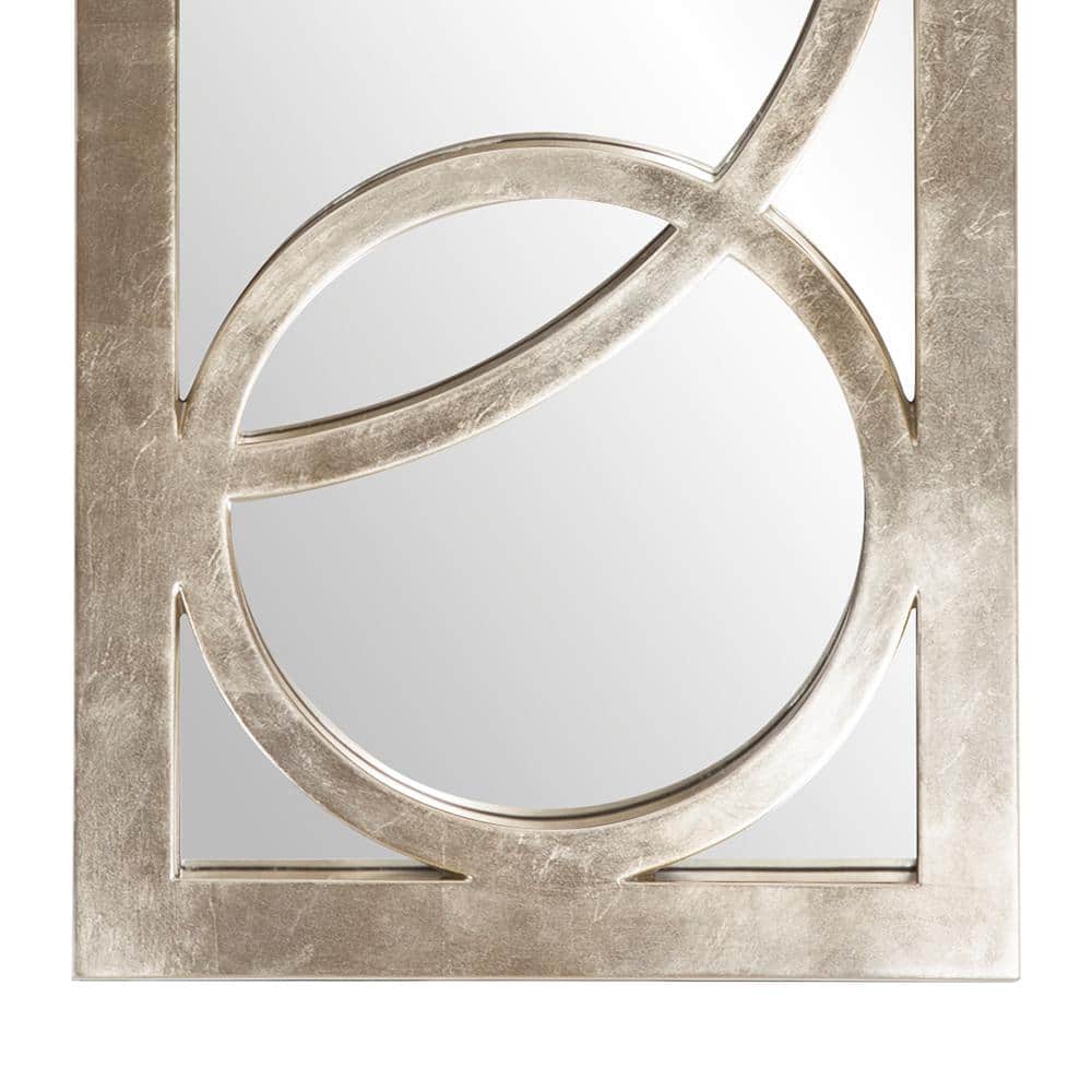 Silver Rectangular Wall Mirror with Circular Overlay, 38" x 15"