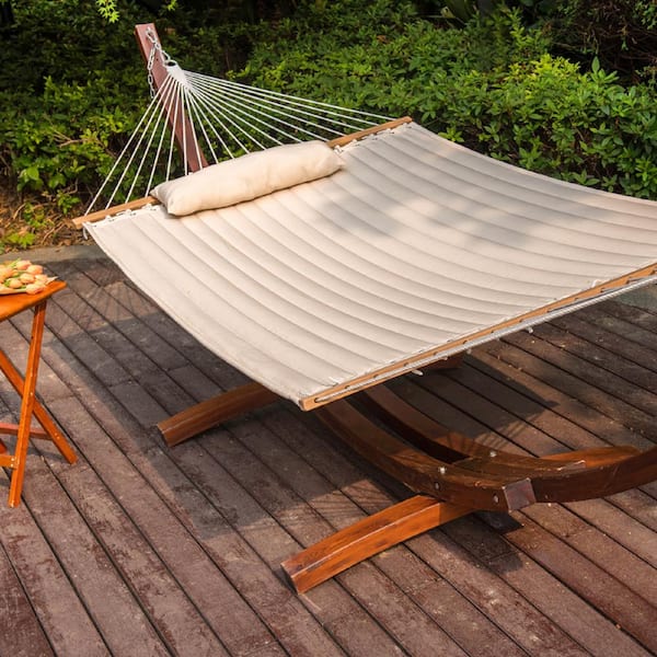 AURA OUTDOOR 12 ft. Quilted 2-Person Fabric Swing Hammock
